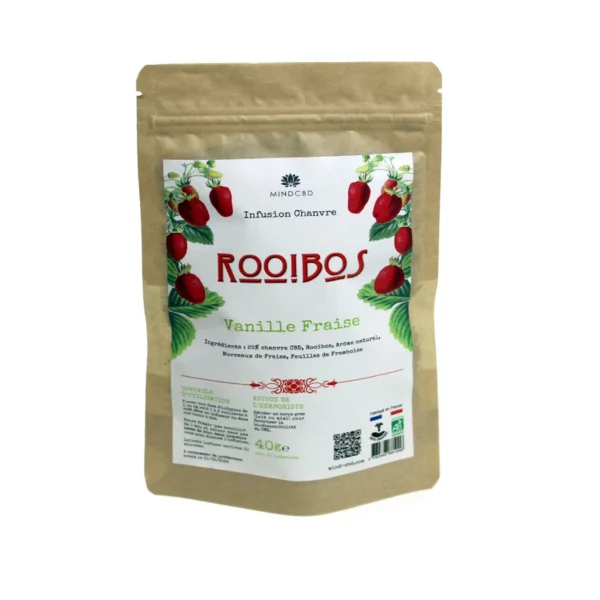 Infusion Rooibos Vanille Fraise, Fleur de Chanvre CBD (25%), 40g